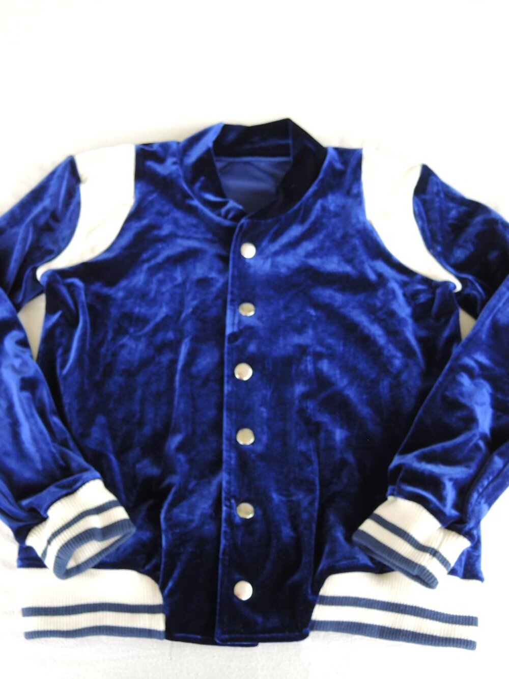 Weissman Girls' Velvet Dance Jacket Snap Close Dark Blue & Cream Size Medium